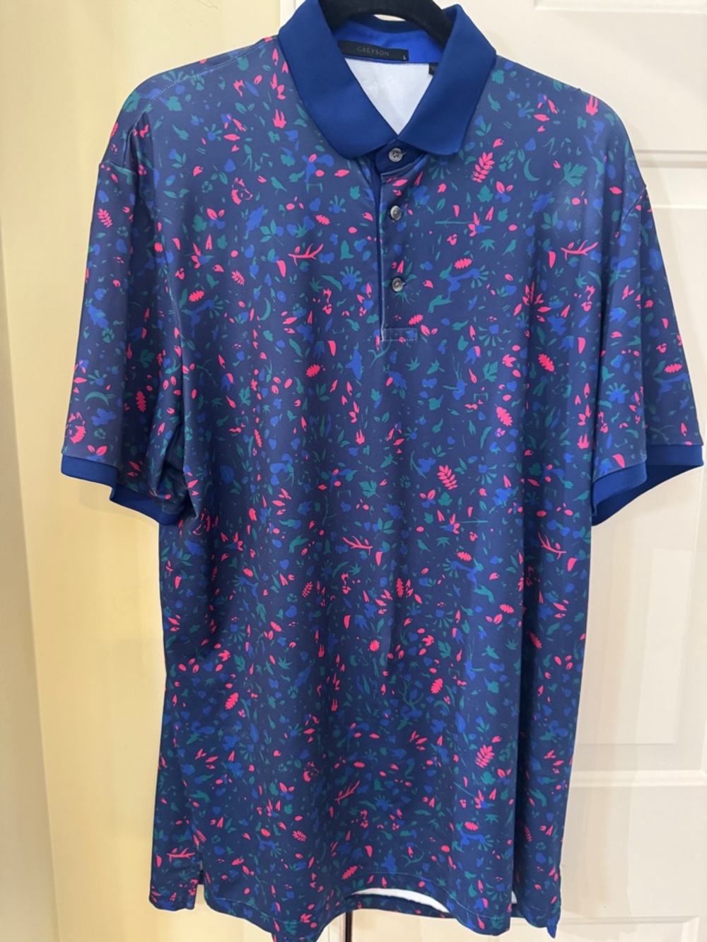 Greyson Mens Blue floral Golf Polo Short  Size Large‎